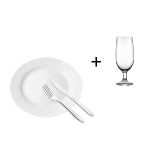 KIT Prato Raso + Talheres + Taça
